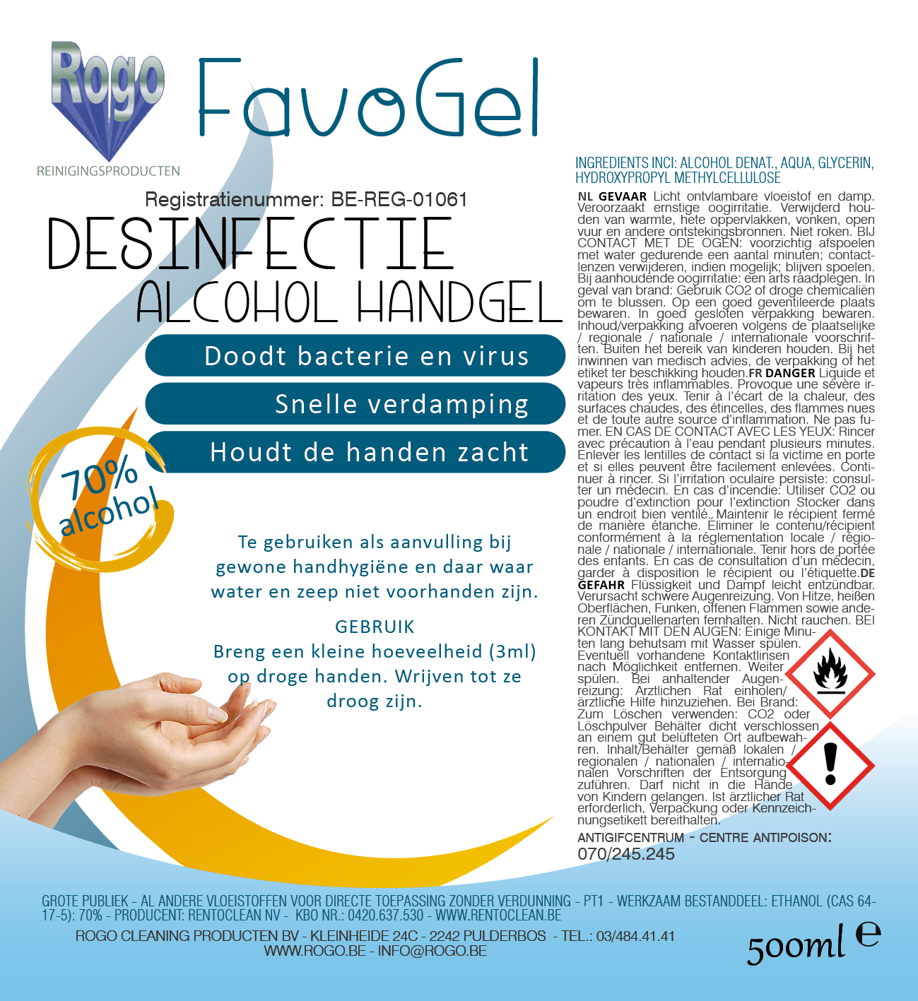 Alcoholgel 500 ml + pompje - Favogel