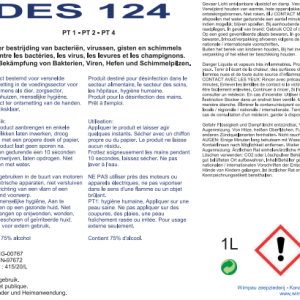 DES 124 - Ontsmettende reiniger PT1-PT2-PT4 - 1 liter + Vapo